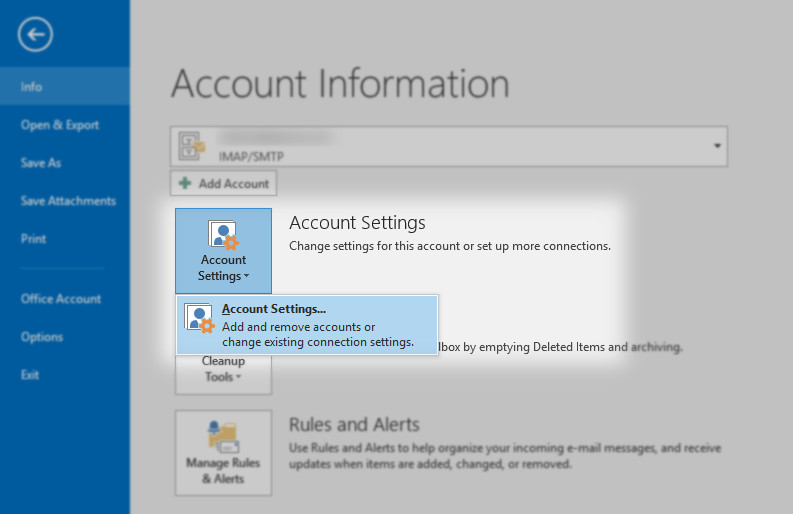 2013/2016 MS Outlook Account Information Screen