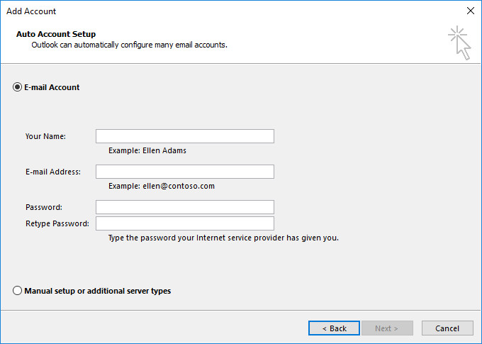 2013/2016 MS Outlook Add Account Account