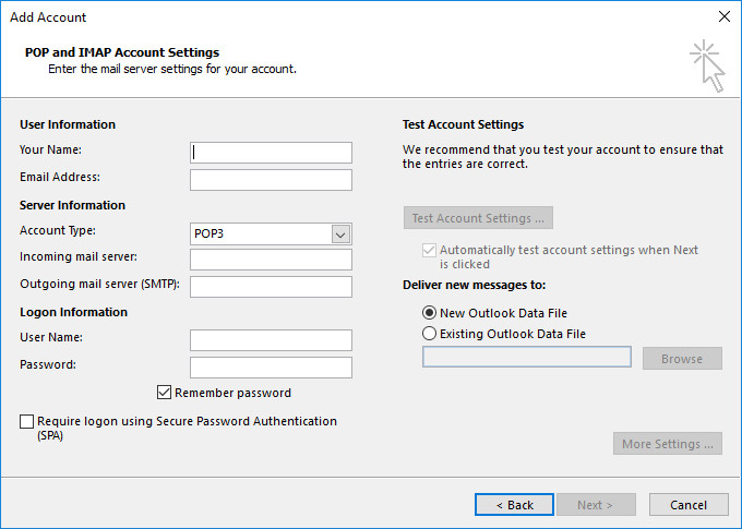 2013/2016 MS Outlook Add Account Account