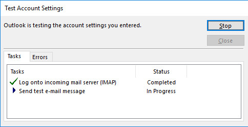 2013/2016 MS Outlook Testing Account Settings