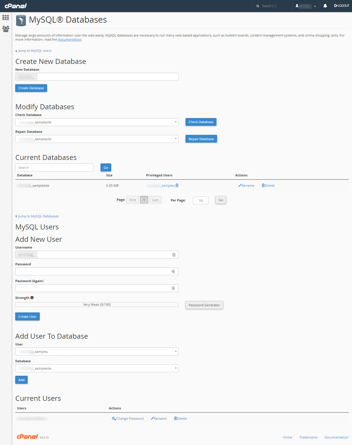 cPanel linux hosted mysql database