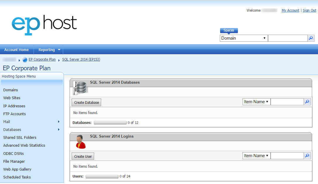 Windows hosting database